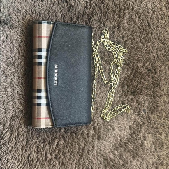 Burberry Black and Checkered Wallet with Gold Chain - Picture 1 of 2